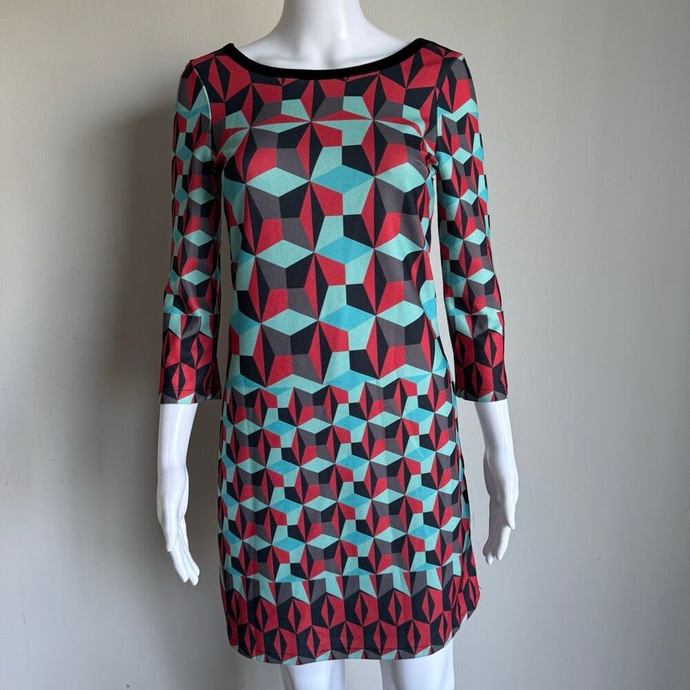 Custo Barcelona Geometric Mod Style Dress With Velvet Trim NWT